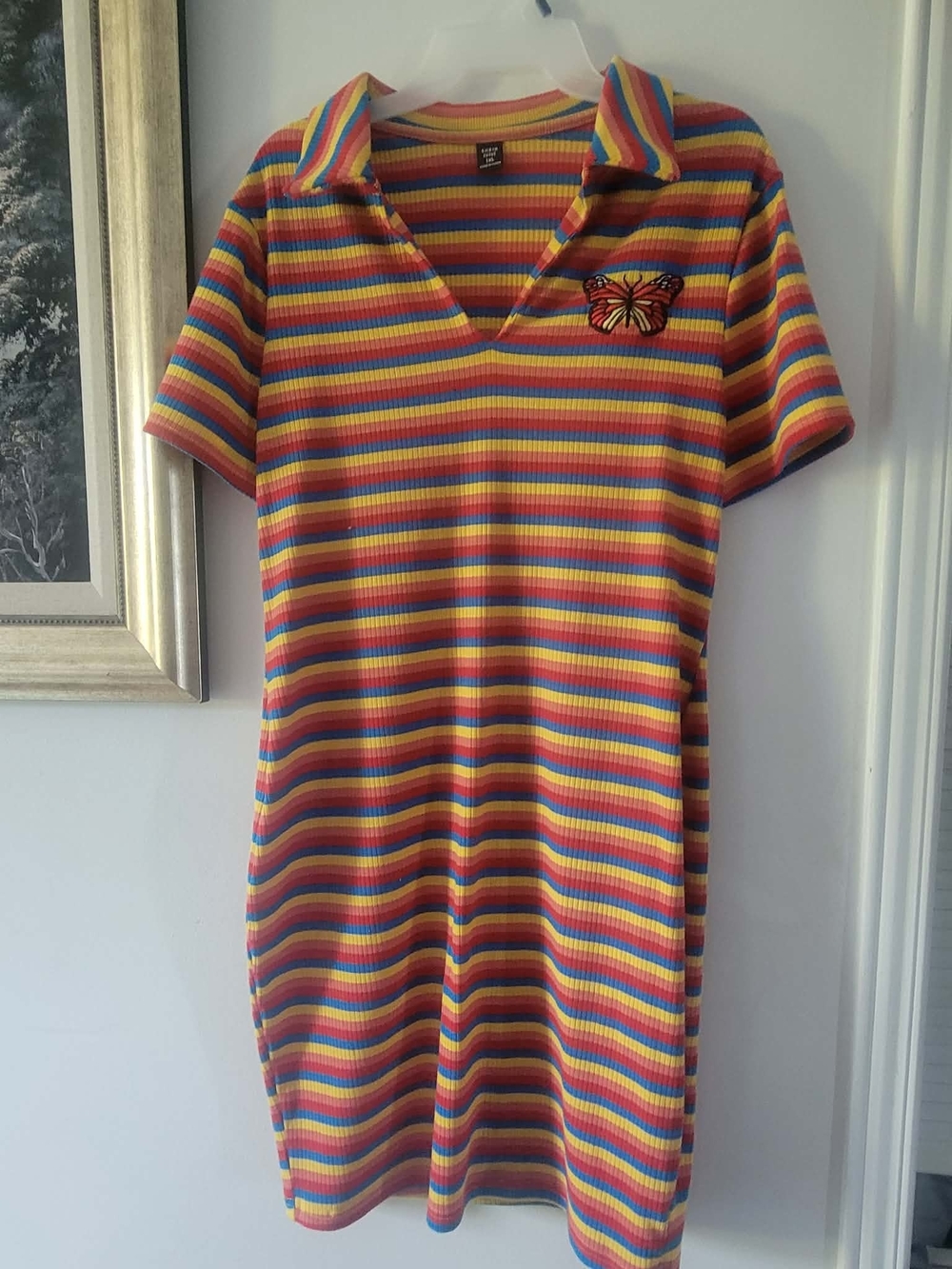 SHEIN Multicolor Rainbow Ribbed Crewneck Dress